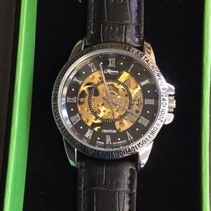 Croton Reliance Watch Black Leather Band New